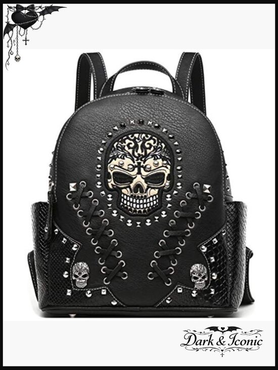Punk Sugar Skull Rivet Stud Biker Backpack with Wallet Set main image 4